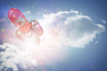 Poster - Composite image of high angle view of red rocket