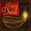 Traditional Diya Lamp in Hand Drawn Style for Diwali, Vector Illustration