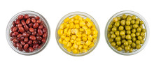 Bowls With Red Beans, Sweet Corn And Green Peas