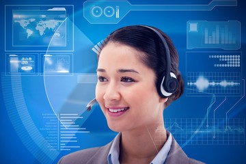 Poster - Composite image of happy operator posing with a headset