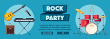Rock Music Poster. Old School Party. Cartoon Vector Illustration.