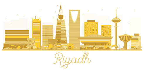 Riyadh City skyline golden silhouette.