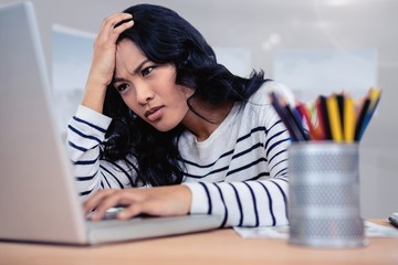 Poster - composite image of concentrated asian woman with hand on head