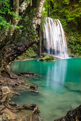 Waterfall in Thailand name Erawan in forest at Kanchanaburi provience