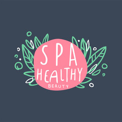 Canvas Print - Spa, healthy and beauty logo, emblem for wellness, yoga center, health and cosmetics label, hand drawn vector Illustration