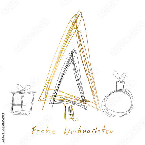 Weihnachten Gruß Frohe Weihnachten Gold Christbaum Tannenbaum Geschenk  Skizze Zeichnung - Buy this stock vector and explore similar vectors at  Adobe Stock | Adobe Stock