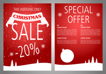 Vector christmas sale flyer design in red color.