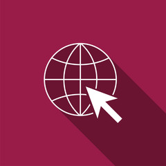 Poster - Go To Web icon isolated with long shadow. Globe and cursor. Website pictogram. World wide web symbol. Internet symbol for your web site design, logo, app, UI. Flat design. Vector Illustration