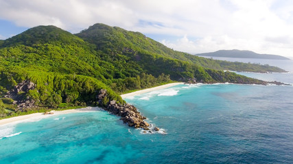 Sticker - Grande Anse aerial view - La Digue Island, Seychelles