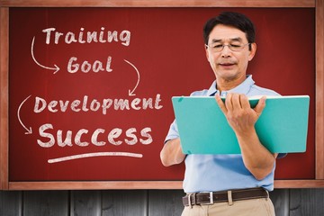 Poster - Composite image of elderly man holding a green folder