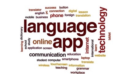 Sticker - Language app animated word cloud, text design animation.