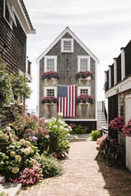 House With American Flag Provincetown, Cape Cod, Massachusetts