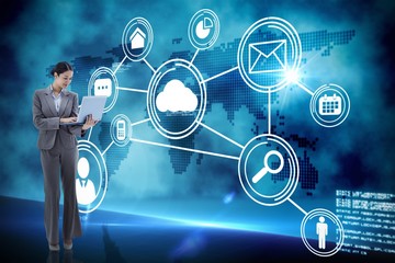 Poster - Composite image of portrait of a businesswoman using a laptop