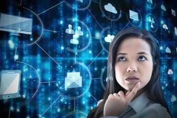 Poster - Composite image of thoughtful businesswoman with finger on chin