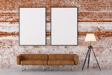 Wall Mural - Modern brick living room with empty banner