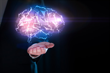 Aufkleber - Hands holding gloiwng brain, mind concept
