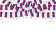© dezignmart - Russian flags garland white background with confetti, Hang bunting for Russia Day celebration template banner, Vector illustration