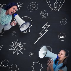 Sticker - Composite image of businesswoman shouting into a megaphone