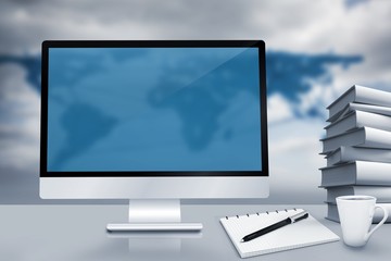 Poster - composite image of image of a desk with computer