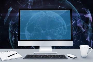 Poster - composite image of image of a desk with computer