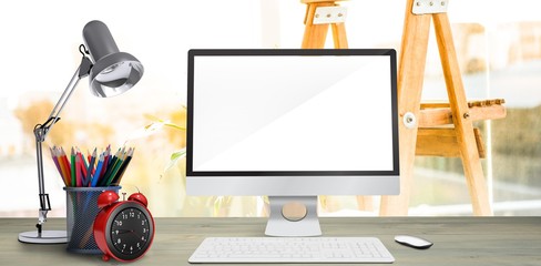 Poster - Composite image of image of a desk with computer