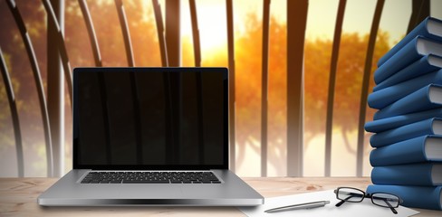Poster - composite image of desk with laptop