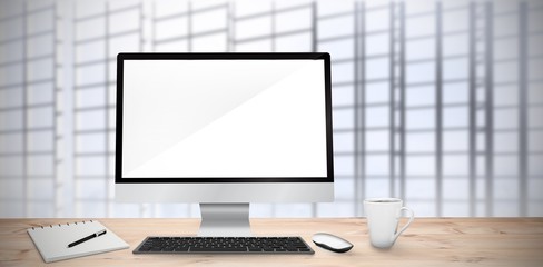 Poster - Composite image of image of a desk with computer