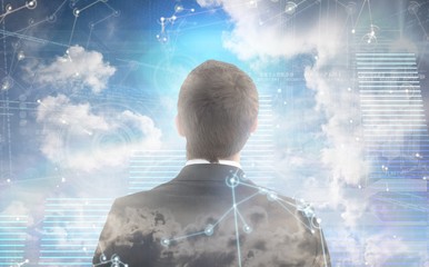 Poster - composite image of businessman looking up in suit