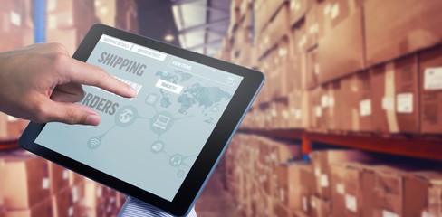 Poster - Composite image of man using tablet pc 