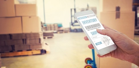 Poster - Composite image of cropped hand using smartphone