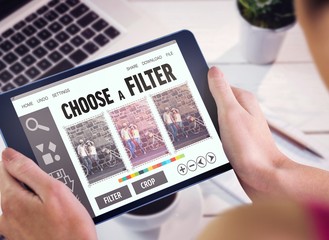 Poster - Composite image of woman using tablet pc