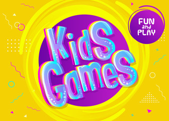 Kids Games Vector Background in Cartoon Style. Bright Funny Banner for Children's Playroom Decoration. Colorful Graphic for Kids Game Room. Children's Leisure Activities.