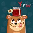 Vector illustration of cartoon bear with jam.