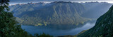 Fototapeta Natura - Panorama view of the blue lake Bohinjsko jezero surrounded with green grass and trees. Summer in Julian Alps, Bohinj, Slovenia, Europe.
