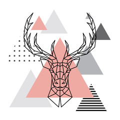 Wall Mural - Geometric head of a deer on a Scandinavian background. Scandi style.