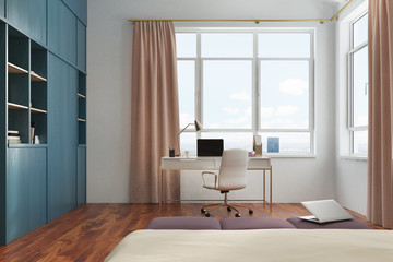 Poster - White bedroom and home office interior