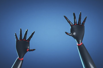 Poster - Black and red robot hands, blue background