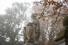 Statue At The Entrance To The Vondelpark In A Misty Morning, Amsterdam