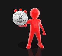 Poster - Silver bitcoin and man. Image with clipping path