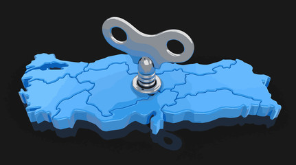 Poster - Map of Turkey with winding key. Image with clipping path.