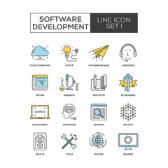 Poster - Software Development Colored Line Icon Set