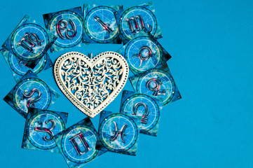 Wall Mural - white heart with zodiac signs like a concept astrology and love