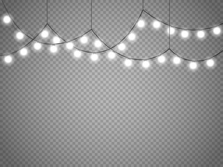 Wall Mural - Christmas lights isolated on transparent background. Vector xmas glowing garland.