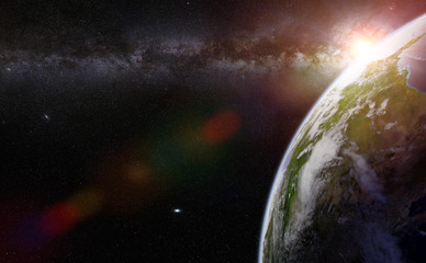 Wall Mural - the beautiful planet Earth, the bright Sun and the stars