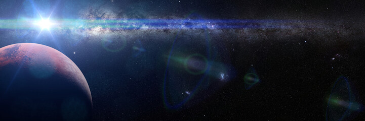 Wall Mural - planet Mars, the stars of the Milky Way galaxy and the Sun