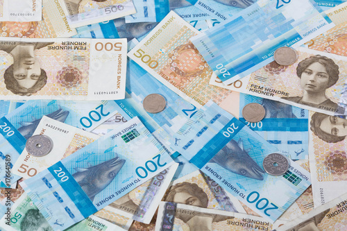 Fotografie, Obraz Krone Banknotes. Norwegian Krone Currency