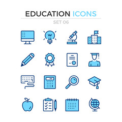 Fototapete - Education icons. Vector line icons set. Premium quality. Simple thin line design. Modern outline symbols, pictograms