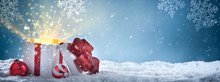 Christmas Gift Box On Snow