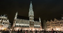 Night Timelapse Of The City Hall Of Brussels