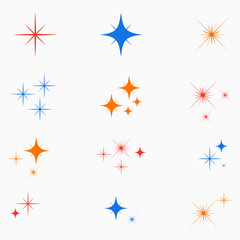 Poster - Sparkle stars. Set of color glowing light effect sign. Flashes starburst icon. Vector illustration.